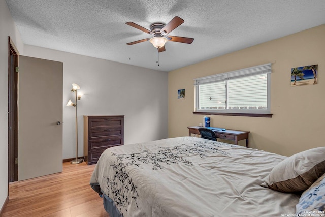 5906 Kissing Oak, San Antonio, TX 78247 - bedroom featuring light wood-type flooring, a textured ceiling, and ceiling fan