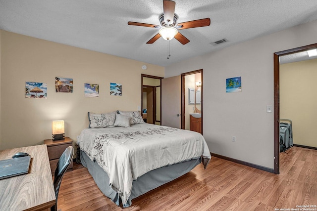 5906 Kissing Oak, San Antonio, TX 78247 - bedroom featuring connected bathroom, wood finished floors, visible vents, and a textured ceiling