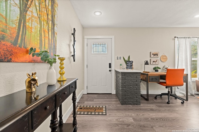 371 Sprucewood Ln, San Antonio, TX 78216 - foyer entrance featuring baseboards, dark wood-type flooring, and recessed lighting