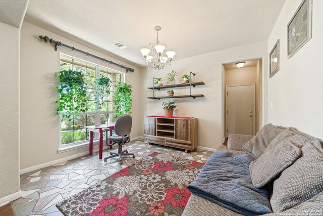 3329 Navasota Cir, San Antonio, TX 78259 - office featuring healthy amount of natural light, a chandelier, and a textured ceiling
