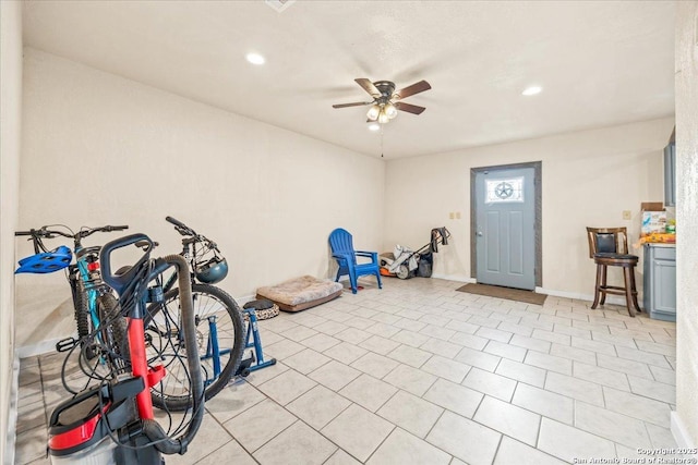 610 Novella, Adkins, TX 78101 - interior space with light tile patterned floors, baseboards, a ceiling fan, and recessed lighting