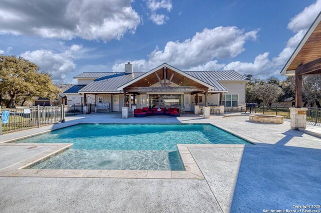 67 Stepping Stone, Concan, TX 78838 - view of swimming pool with fence, a patio area, a fenced in pool, and outdoor lounge area