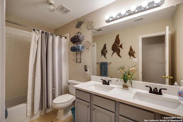 bathroom featuring visible vents, a sink, tile patterned flooring, and toilet