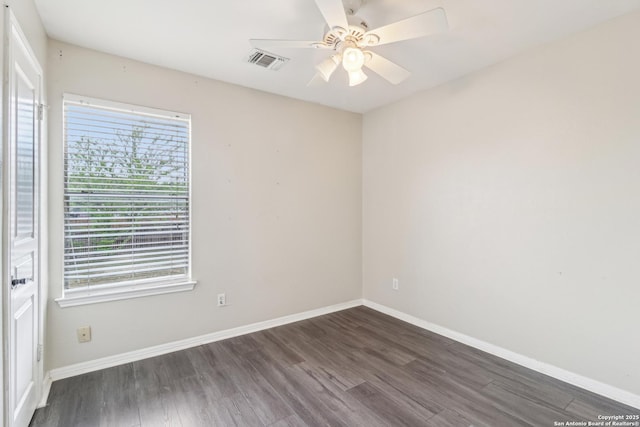 24915 Flying Arrow, San Antonio, TX 78258 - empty room with a ceiling fan, baseboards, dark wood-style flooring, and visible vents