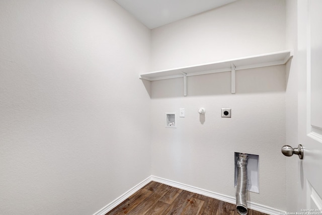 6551 Legato, San Antonio, TX 78252 - clothes washing area with hookup for an electric dryer, laundry area, dark wood finished floors, hookup for a gas dryer, and washer hookup