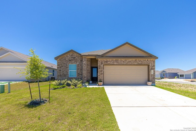 209 Wolf Crst, Seguin, TX 78155 - view of front of property with a front lawn, an attached garage, brick siding, and concrete driveway