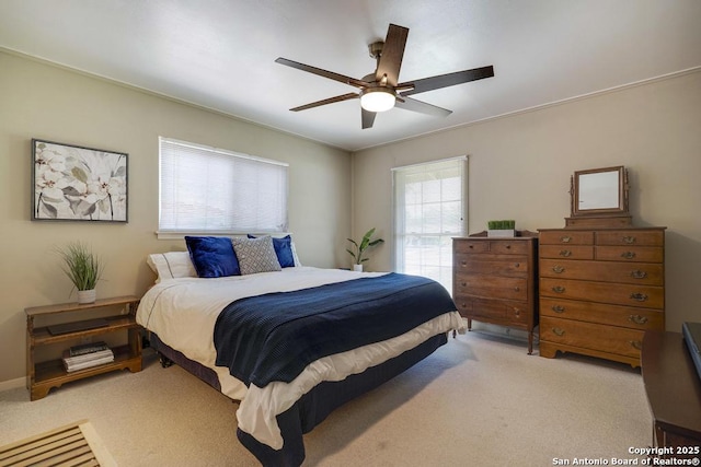 1815 Edgehill Dr, San Antonio, TX 78209 - bedroom featuring light carpet and a ceiling fan