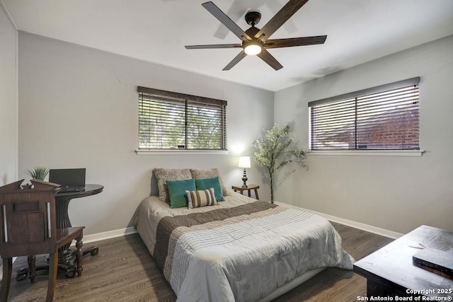 1815 Edgehill Dr, San Antonio, TX 78209 - bedroom featuring ceiling fan, baseboards, and wood finished floors