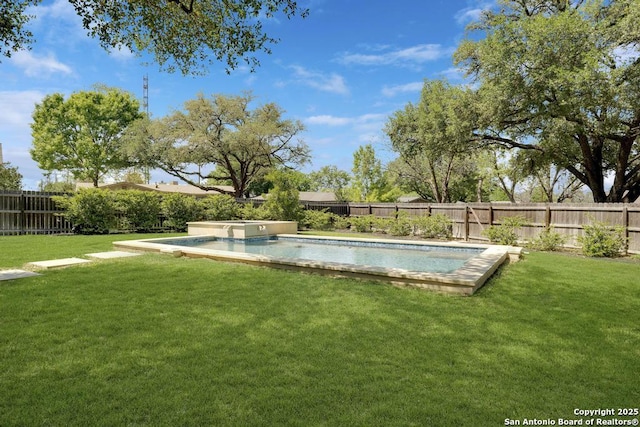 1815 Edgehill Dr, San Antonio, TX 78209 - view of pool featuring a lawn, a fenced in pool, and a fenced backyard