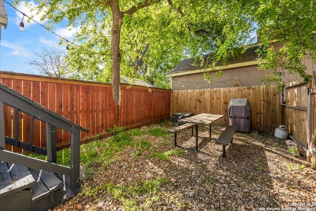 view of yard featuring a fenced backyard