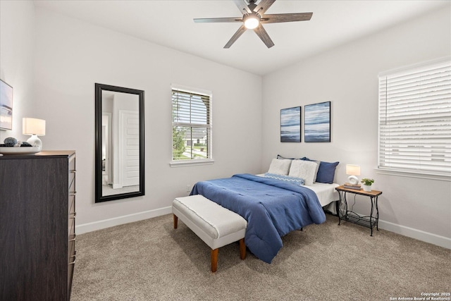 110 Madrone Trl, Boerne, TX 78006 - bedroom with light carpet, a ceiling fan, and baseboards
