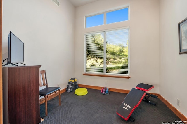 4001 Bell Springs Rd, Dripping Springs, TX 78620 - exercise area with visible vents, baseboards, and carpet floors