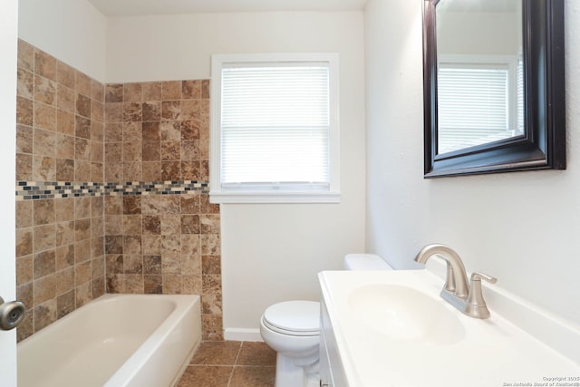 full bathroom with vanity, shower / washtub combination, toilet, and tile patterned flooring