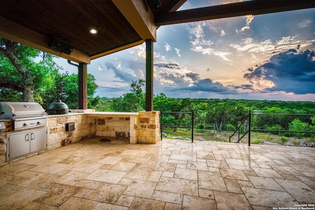 114 Riverwalk, Boerne, TX 78006 - view of patio featuring area for grilling, a forest view, and a grill