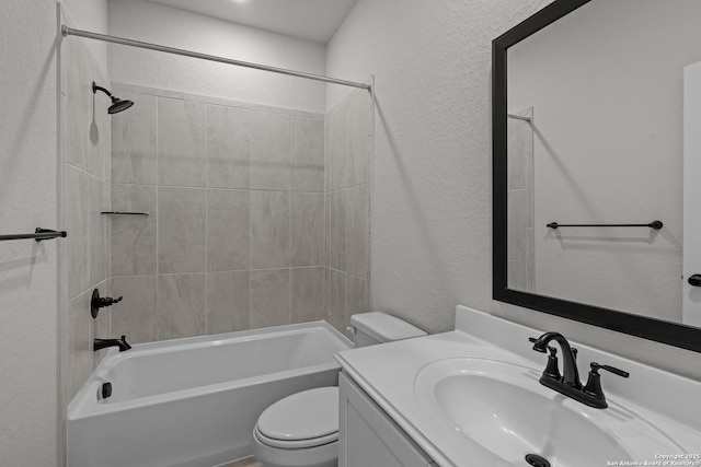 133 Bailey Blf, San Antonio, TX 78253 - bathroom with a textured wall, shower / bathtub combination, vanity, and toilet