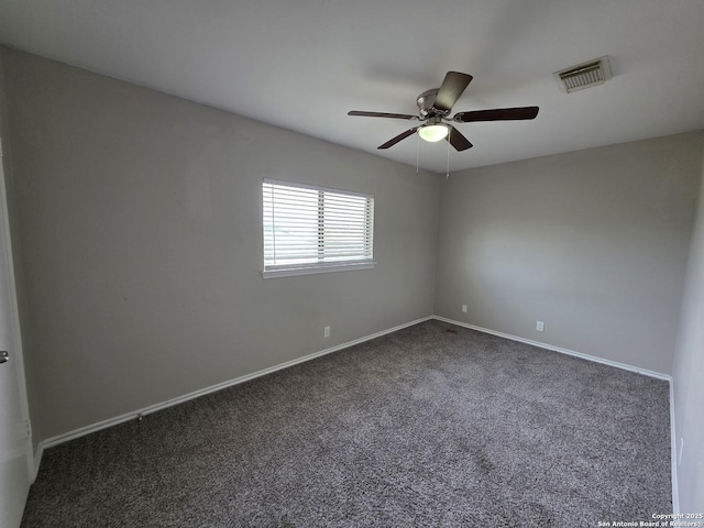 5026 Pine Lk, San Antonio, TX 78244 - unfurnished room with dark carpet, baseboards, a ceiling fan, and visible vents