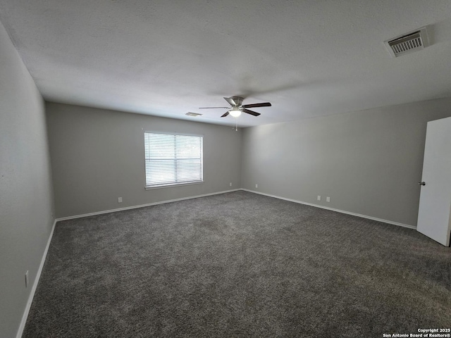 5026 Pine Lk, San Antonio, TX 78244 - unfurnished room with dark carpet, visible vents, baseboards, and ceiling fan
