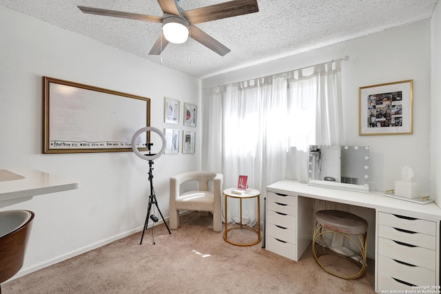 6807 Burnley, San Antonio, TX 78239 - office with ceiling fan, a textured ceiling, and light colored carpet
