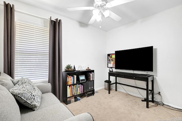 6807 Burnley, San Antonio, TX 78239 - living room featuring carpet and ceiling fan