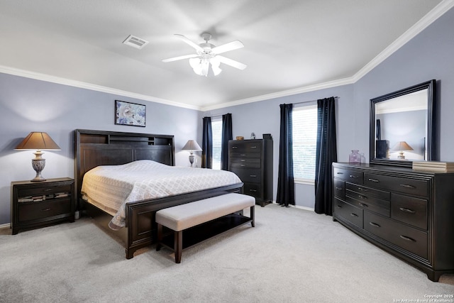 711 Point Spgs, San Antonio, TX 78253 - bedroom featuring visible vents, light carpet, and crown molding