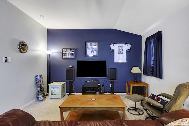 711 Point Spgs, San Antonio, TX 78253 - carpeted living room featuring baseboards and vaulted ceiling