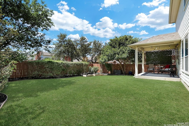 711 Point Spgs, San Antonio, TX 78253 - view of yard featuring a fenced backyard and a patio area