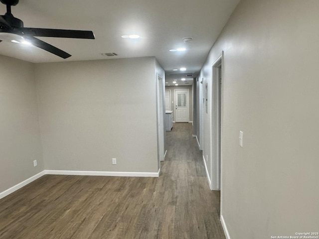 531 Cottonwood, San Antonio, TX 78225 - interior space with a ceiling fan, baseboards, and dark wood-style flooring