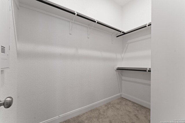 spacious closet with light colored carpet