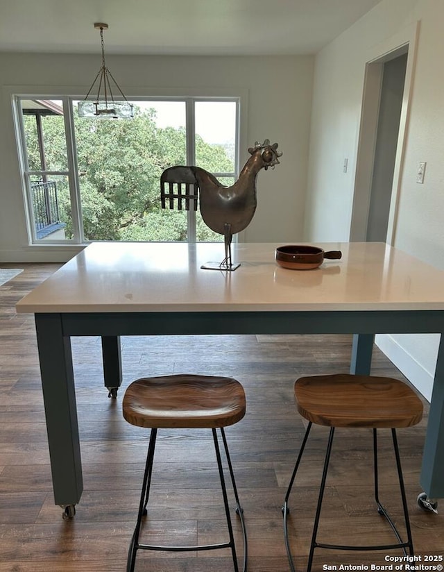 dining area with dark wood-type flooring