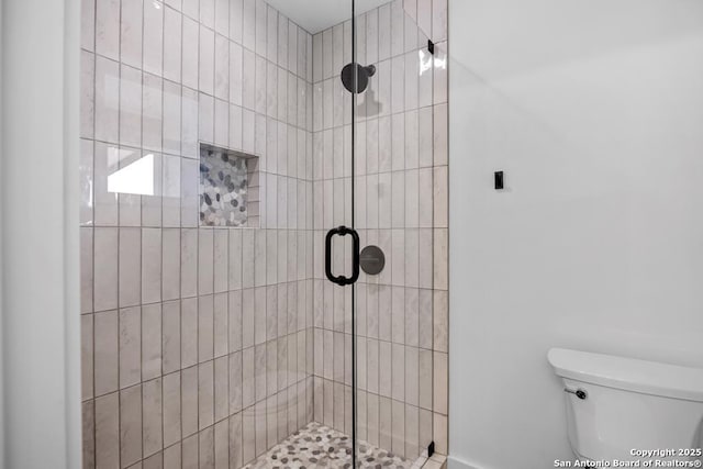 bathroom featuring a shower stall and toilet