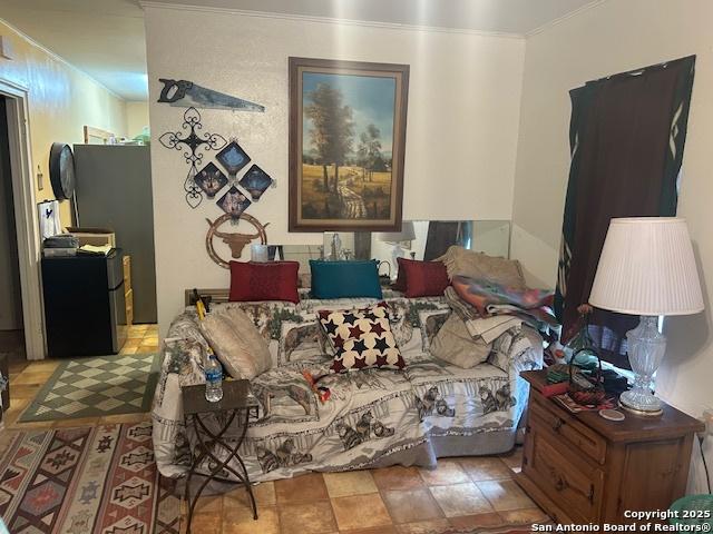 404 W Polk, Sabinal, TX 78881 - living room with crown molding