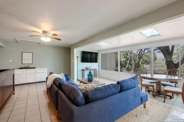 706 Gloria, Seguin, TX 78155 - living area with a skylight, ceiling fan, and light tile patterned floors