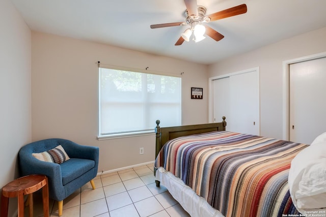 706 Gloria, Seguin, TX 78155 - bedroom with a ceiling fan, baseboards, and light tile patterned floors