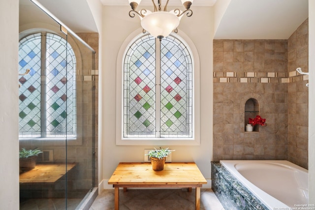 110 Turnberry Way, San Antonio, TX 78230 - full bathroom with a garden tub, tiled shower, and tile patterned flooring
