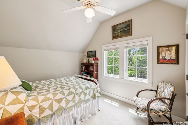 110 Turnberry Way, San Antonio, TX 78230 - carpeted bedroom featuring lofted ceiling, a ceiling fan, and baseboards