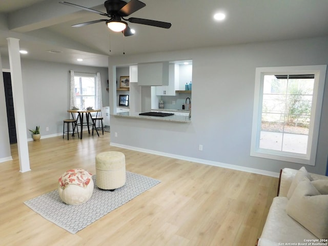 6023 Lark Valley Dr, San Antonio, TX 78242 - living room with light wood-style flooring, baseboards, recessed lighting, and a ceiling fan