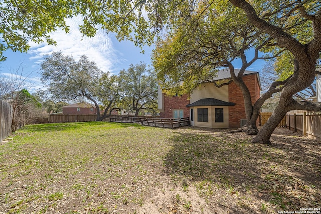 view of yard with a fenced backyard