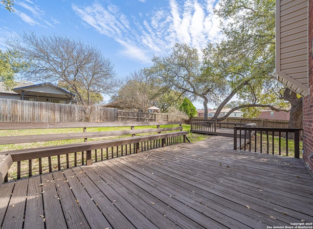 wooden terrace featuring a fenced backyard