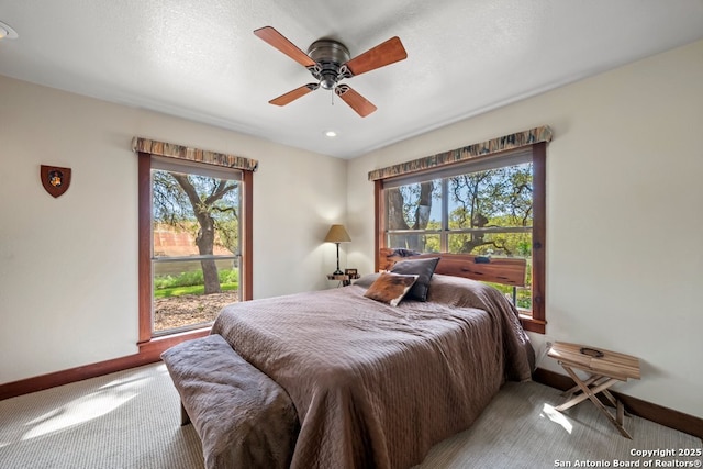 2802 State Highway 46, New Braunfels, TX 78132 - bedroom with carpet flooring, baseboards, a ceiling fan, and recessed lighting