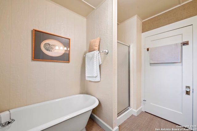 2802 State Highway 46, New Braunfels, TX 78132 - full bath with a shower stall, a freestanding bath, and baseboards