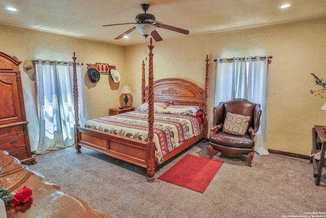 745 County Road 2645, Moore, TX 78057 - carpeted bedroom featuring ceiling fan and recessed lighting