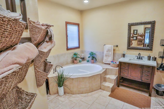 745 County Road 2645, Moore, TX 78057 - bathroom with a bath, tile patterned floors, vanity, and recessed lighting