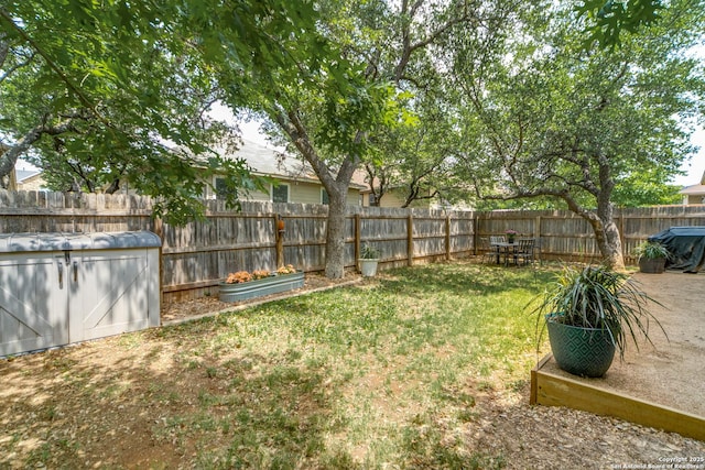 view of yard with a fenced backyard