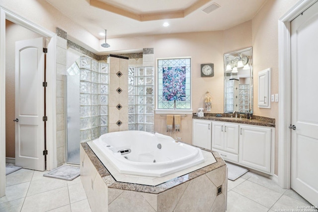20646 Wahl, Garden Ridge, TX 78266 - full bathroom with a stall shower, tile patterned floors, vanity, a whirlpool tub, and recessed lighting
