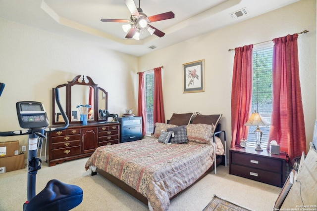 20646 Wahl, Garden Ridge, TX 78266 - bedroom with carpet floors, a tray ceiling, and ceiling fan