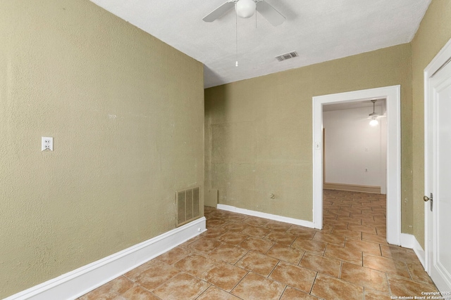 empty room with visible vents and a ceiling fan