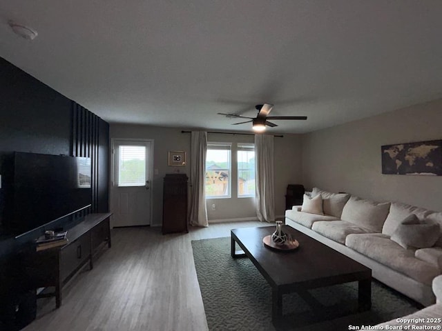5936 Forenoon, Bulverde, TX 78163 - living room featuring light wood-style floors and ceiling fan