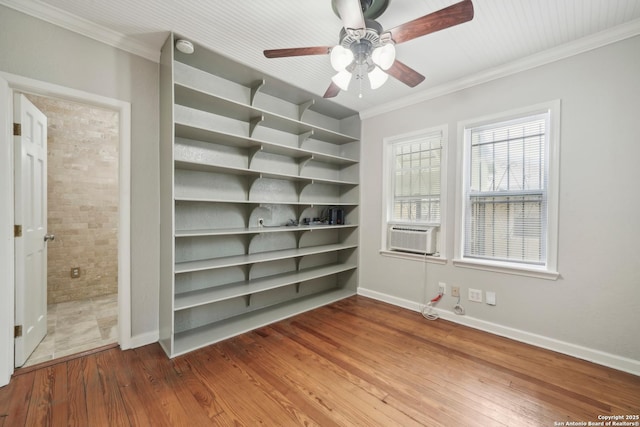 1923 W Pyron Ave, San Antonio, TX 78211 - spare room featuring ceiling fan, hardwood / wood-style flooring, cooling unit, and crown molding