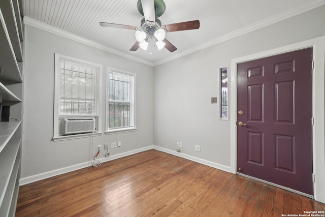 1923 W Pyron Ave, San Antonio, TX 78211 - foyer featuring hardwood / wood-style flooring, cooling unit, crown molding, and a ceiling fan
