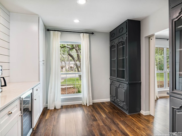 106 Castleoaks Dr, San Antonio, TX 78213 - entryway featuring dark wood-type flooring, wine cooler, recessed lighting, and plenty of natural light